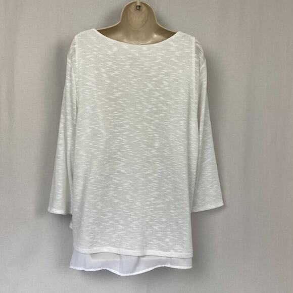 Chicos 3 Sweater White Layered Tulip Hem Semi Sheer Lagenlook Coastal Chic XL 1X - Picture 5 of 12